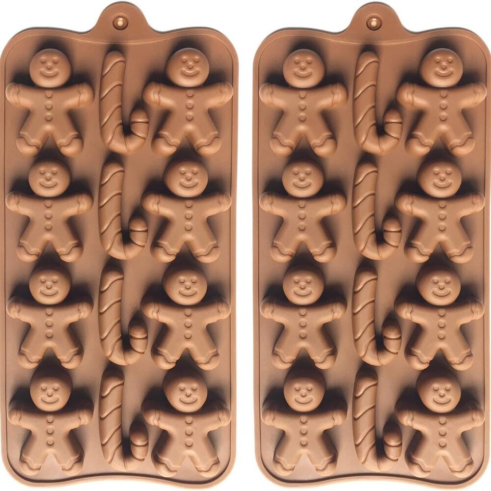 2pcs Christmas Silicone Molds for Baking Jelly Soap, Candy Cane, Gingerbread Men